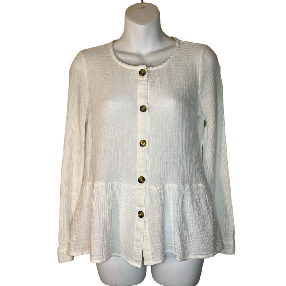 Beach Lunch Lounge gauzy cotton button down top peplum - size XS